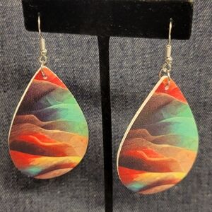 Tear Drop Lightweight Earrings 2" Pleather Silver Tone Hook